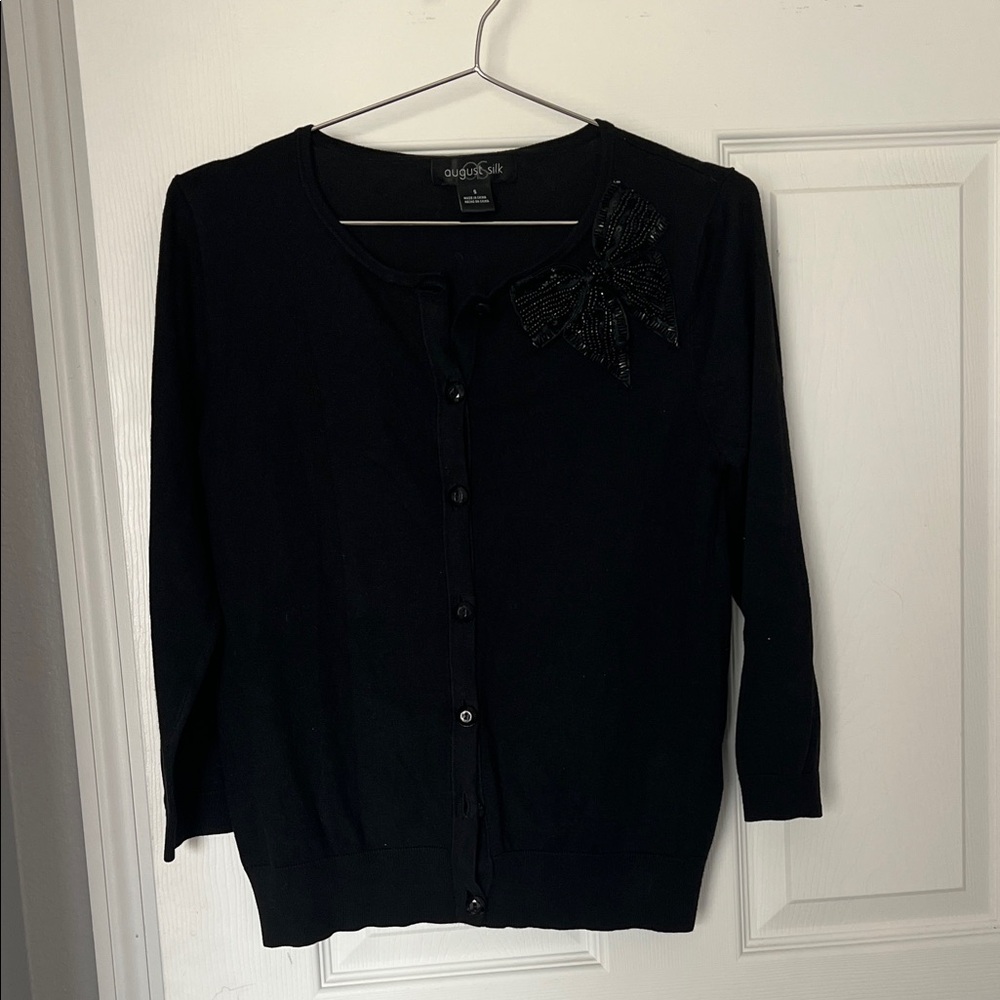 Coldwater Creek Black Cardigan with Bow Accent